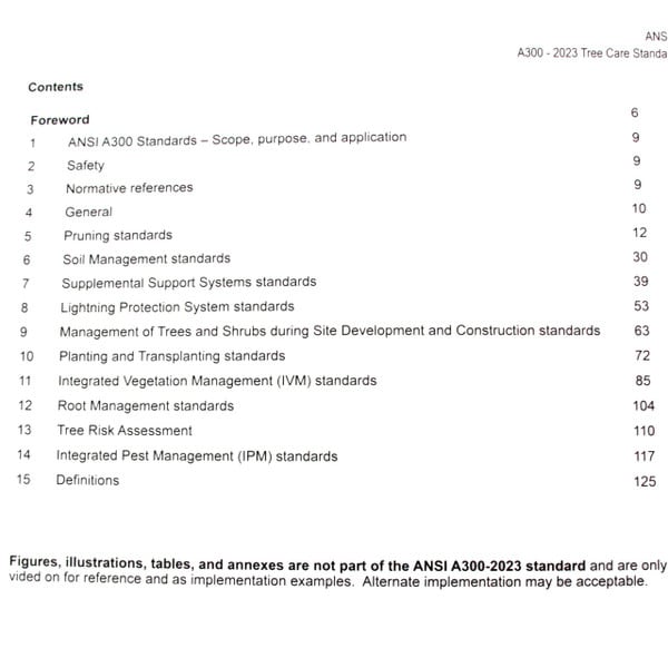 ANSI A300 tree care standards contents