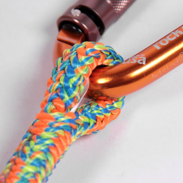 The Komora rope comes with a spliced eye that easily fits carabiners